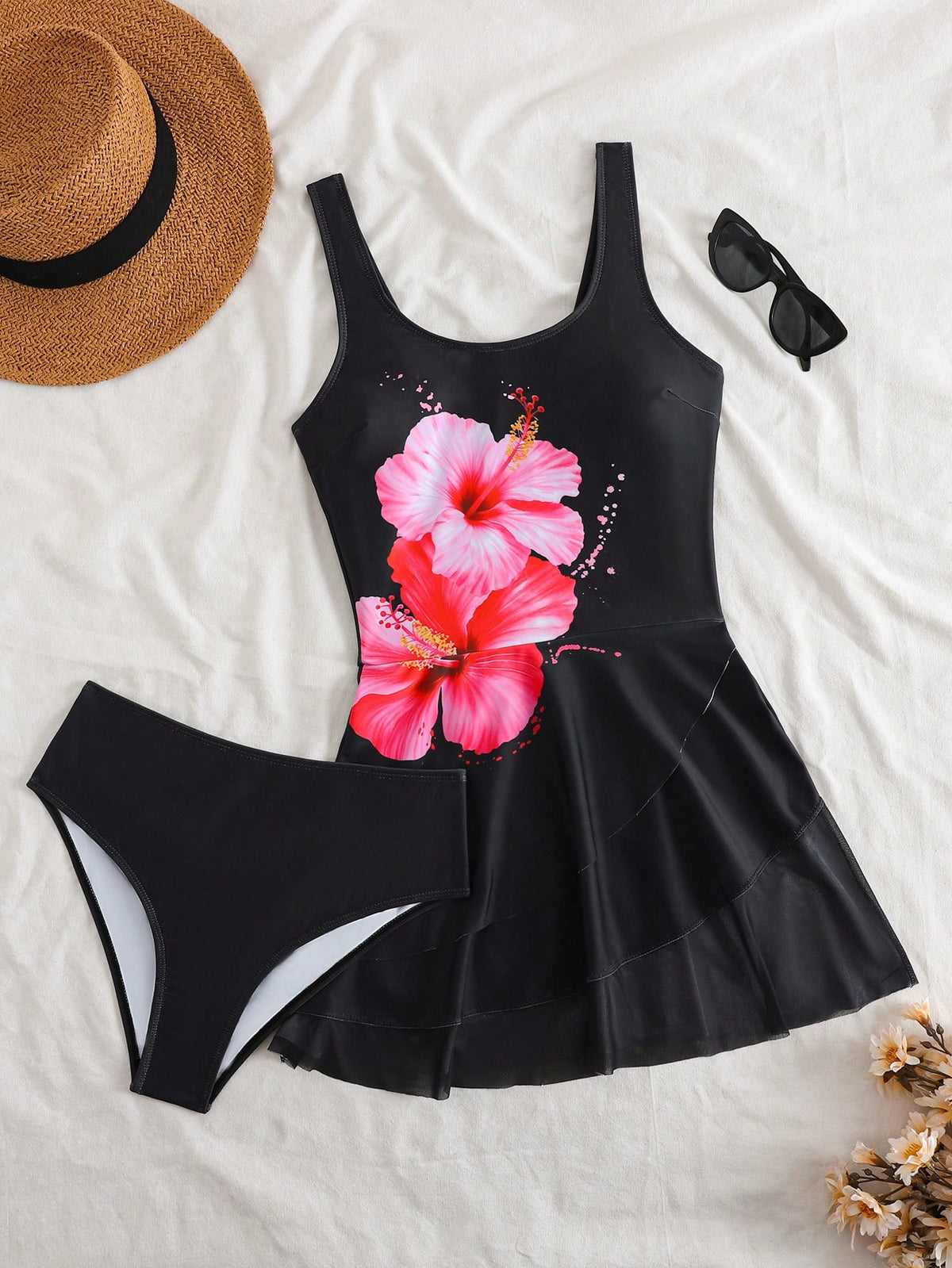 Swim Lushoire 2pcs/Set Women's Floral Print Bikini Swimsuit, European And American Style