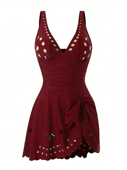 Swim Lushoire Mature Solid Color Cutout Ruffle One-Piece Swimsuit