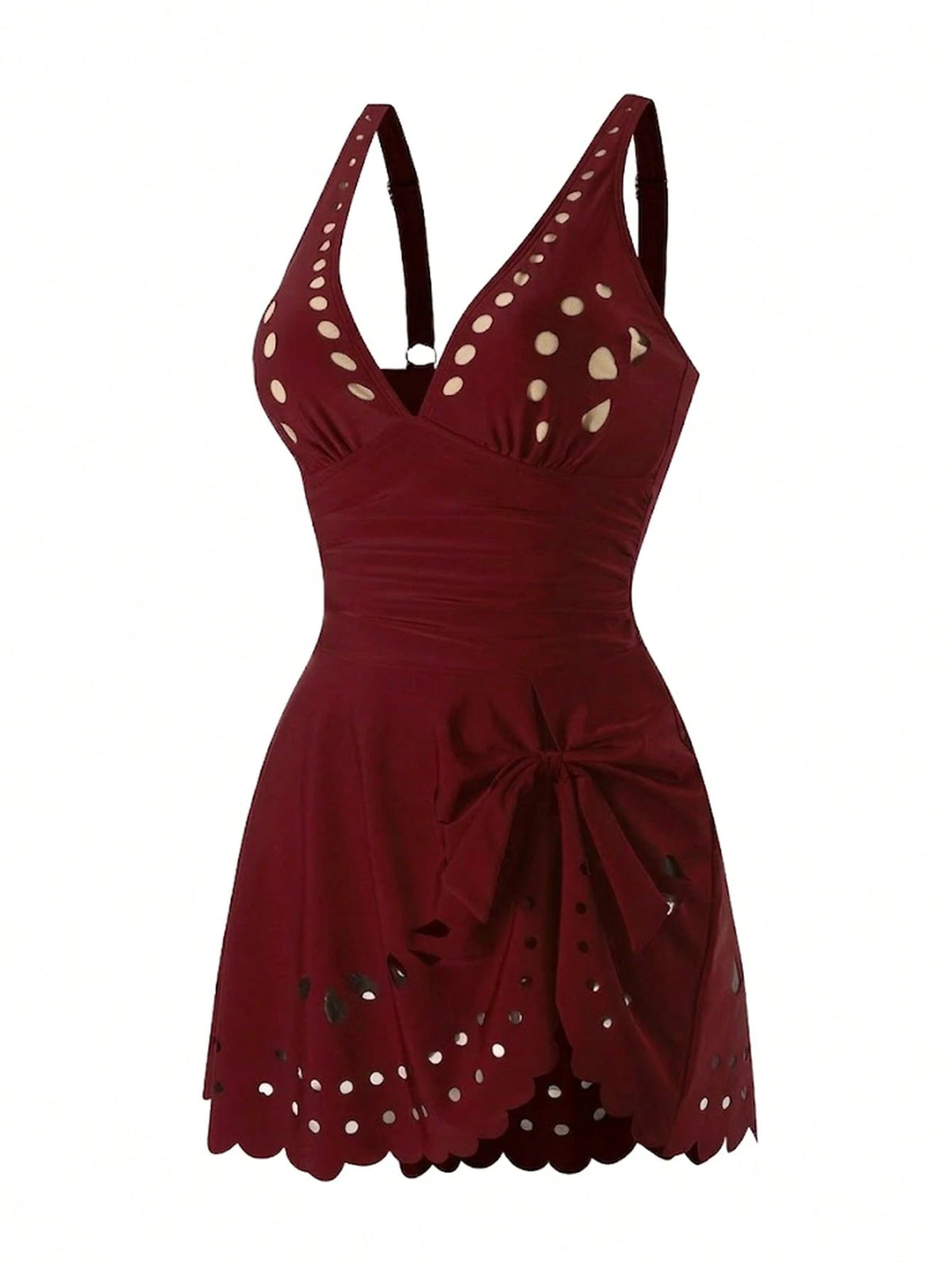 Swim Lushoire Mature Solid Color Cutout Ruffle One-Piece Swimsuit