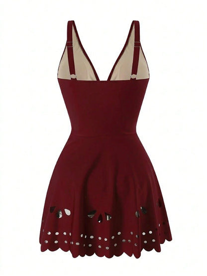 Swim Lushoire Mature Solid Color Cutout Ruffle One-Piece Swimsuit