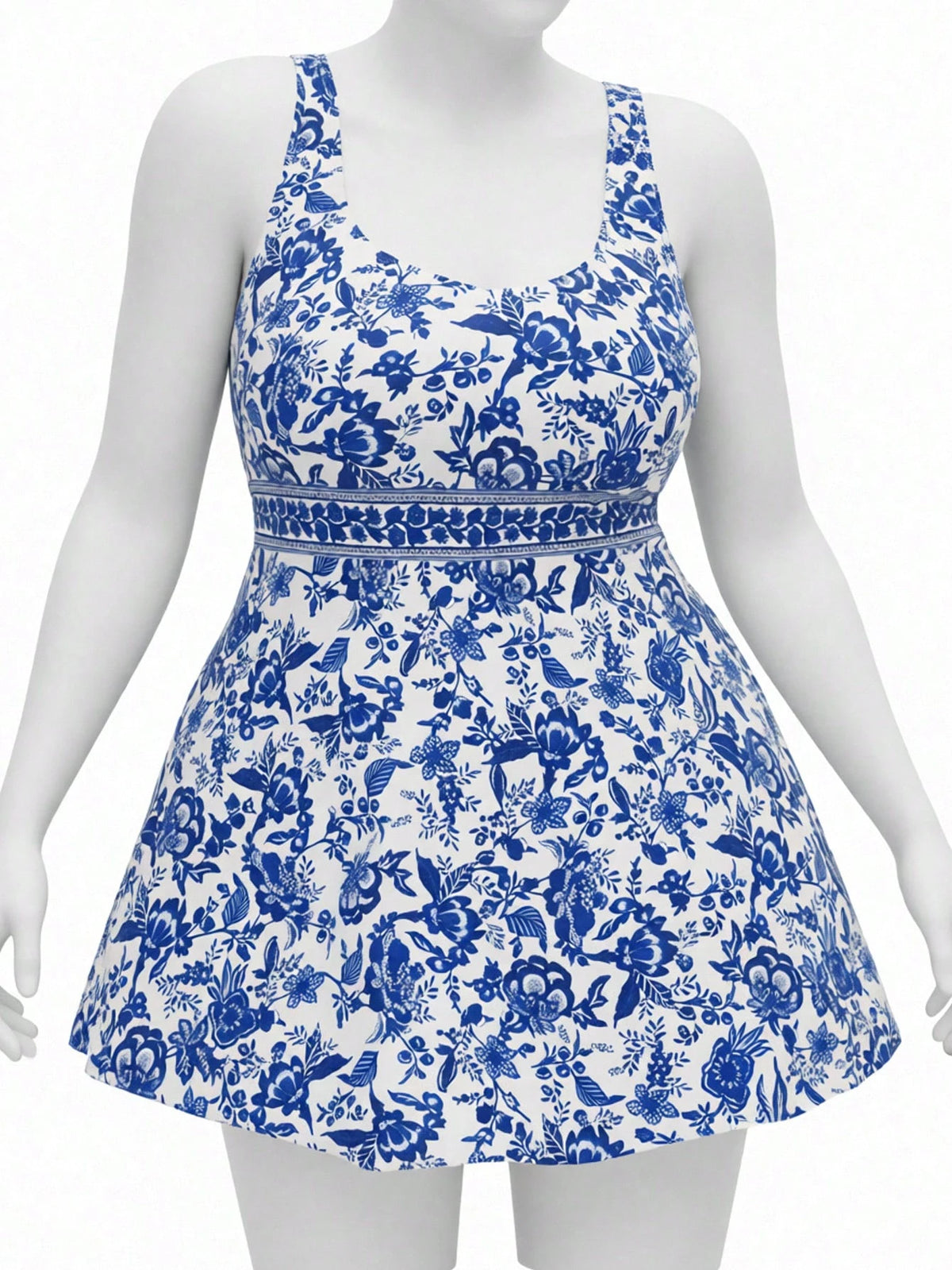 Swim Lushoire Plus Size Blue Printed Tankini Swimsuit