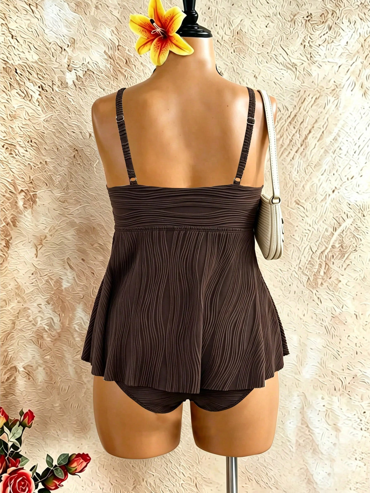 Swim Lushoire Plus Size Halter Bikini Made Of Wavy Fabric, Mature Minimalist European And American Style Swimwear