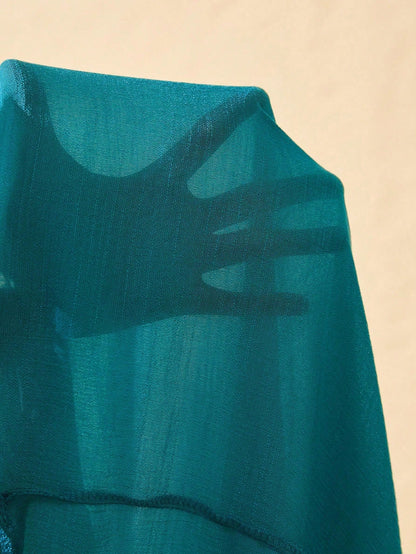 Swim Lushoire Plus Size Pullover Hooded Cover Up With Tassel Patchwork, Loose Fit Mid-Sleeve