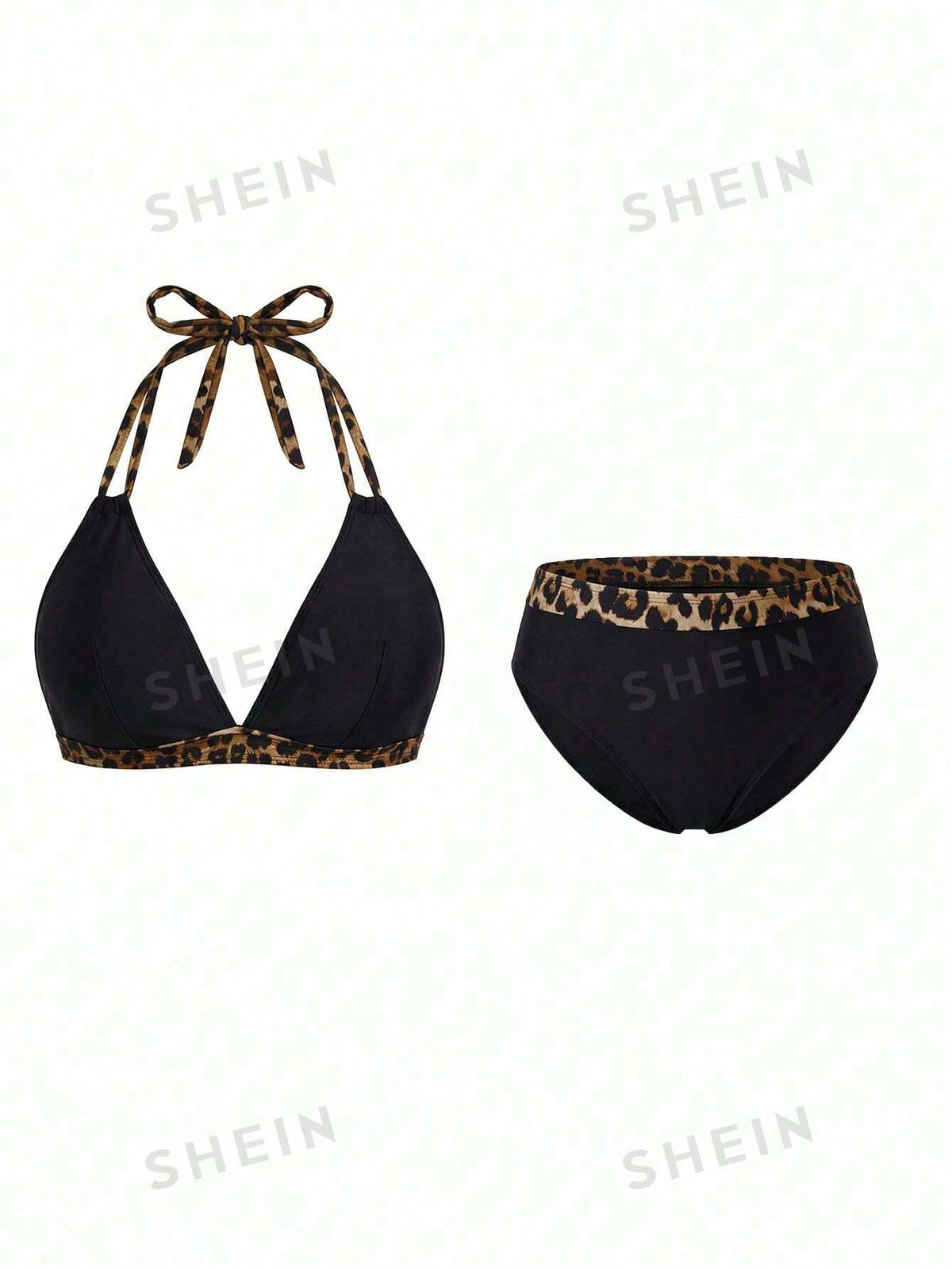 Swim Lushoire Plus Size Women Neck Print Halter Bikini Set, Casual Vacation Animal Print Bikini Leopard Bikini Curve Bikini Set For Summer