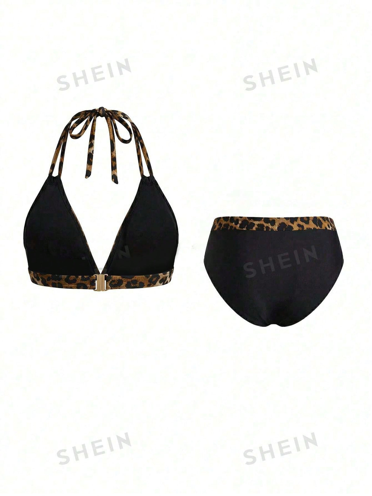 Swim Lushoire Plus Size Women Neck Print Halter Bikini Set, Casual Vacation Animal Print Bikini Leopard Bikini Curve Bikini Set For Summer