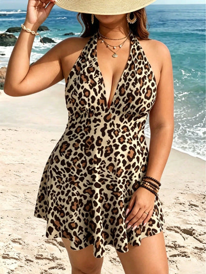 Swim Lushoire Plus Size Women's 2-Piece Striped Print Waist Pleated Halter Tankini Swimsuit, Mature Minimalist Casual Resort Swimwear