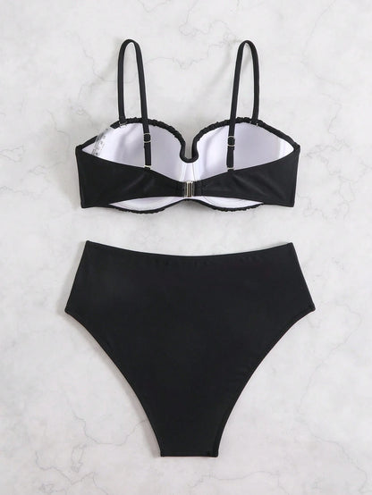 Swim Lushoire Springbreak Solid Push-Up Underwire Two-Piece Bikini Swimwear For Women For Summer Beach Vacation