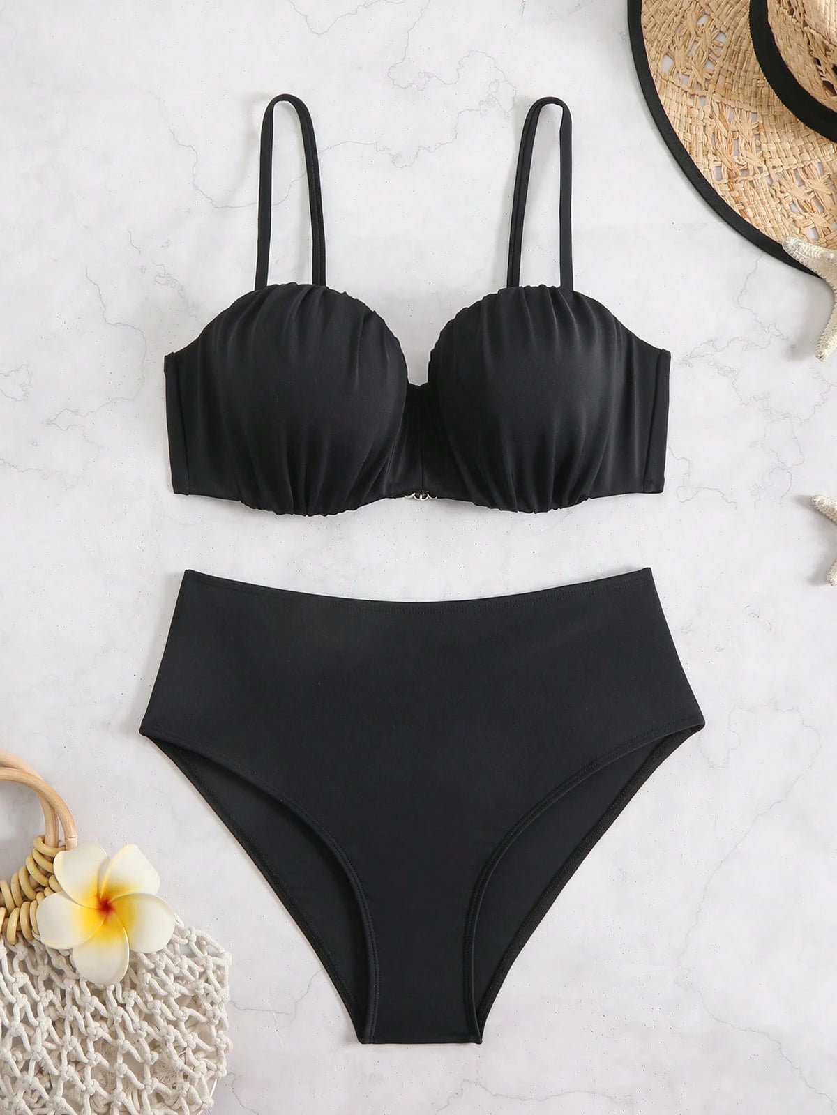 Swim Lushoire Springbreak Solid Push-Up Underwire Two-Piece Bikini Swimwear For Women For Summer Beach Vacation