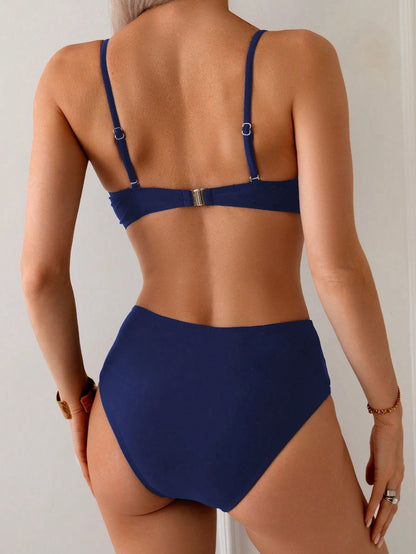 Swim Lushoire Springbreak Solid Push-Up Underwire Two-Piece Bikini Swimwear For Women For Summer Beach Vacation