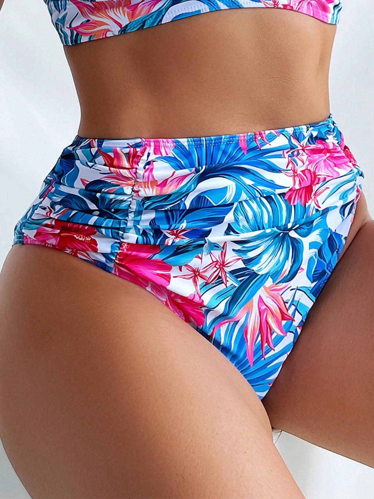 Swim Lushoire Summer Beach Tropical Print Ruffle Trim Bikini Set