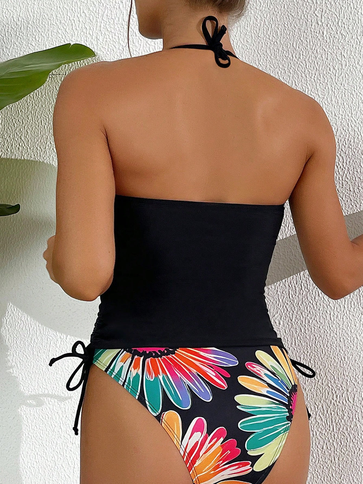 Swim Lushoire Women's Floral Print Halter Tankini Swimsuit Set, For Vacation For Summer