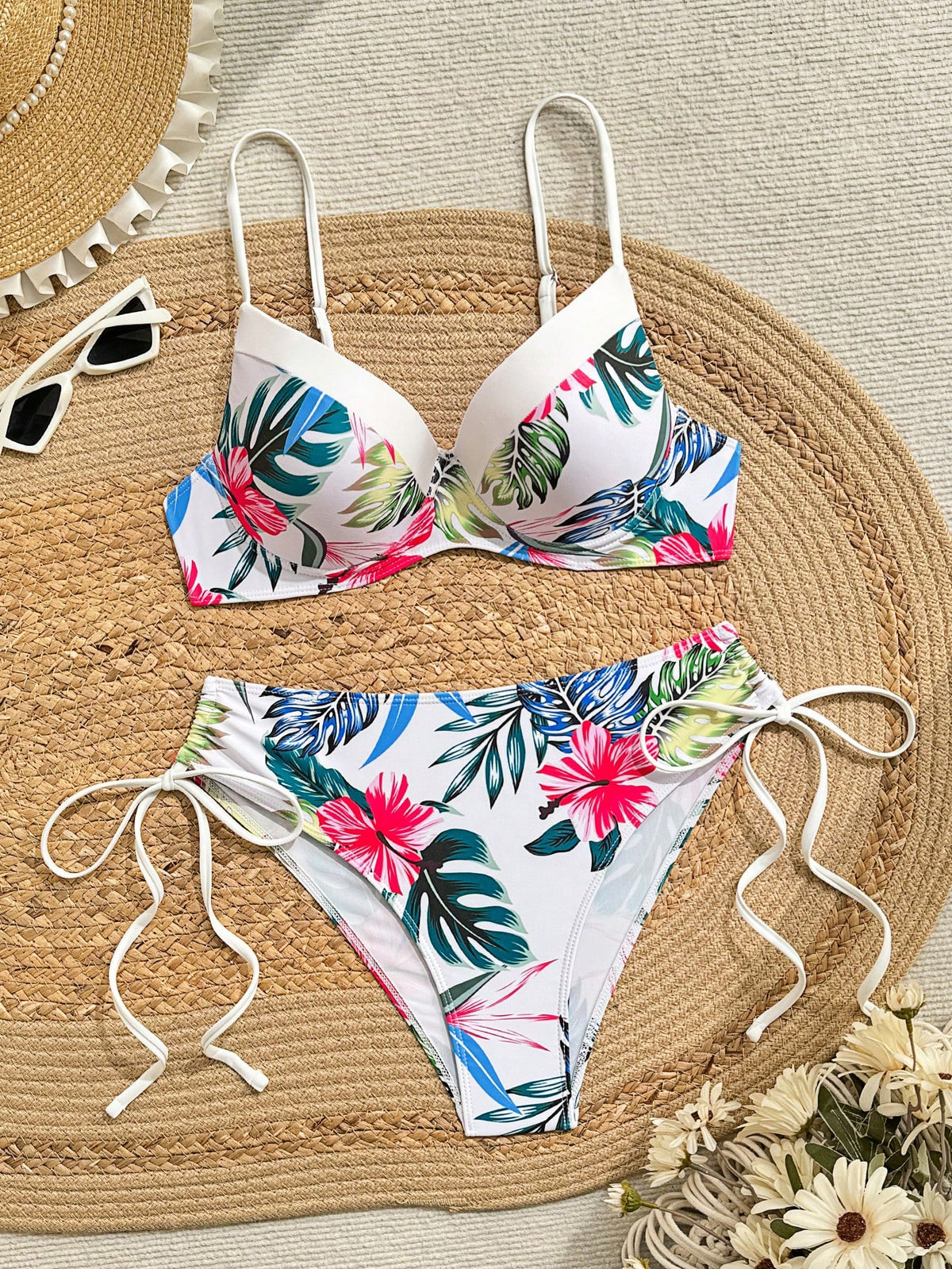Swim Lushoire Women's Tropical Print Swimwear Set, Padded Cup (Pattern Randomly Assorted)