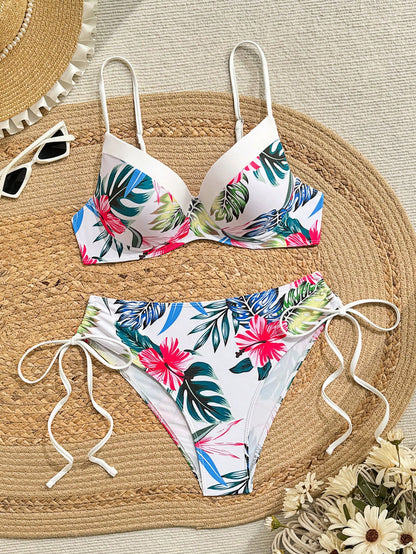 Swim Lushoire Women's Tropical Print Swimwear Set, Padded Cup (Pattern Randomly Assorted)