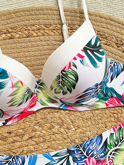 Swim Lushoire Women's Tropical Print Swimwear Set, Padded Cup (Pattern Randomly Assorted)