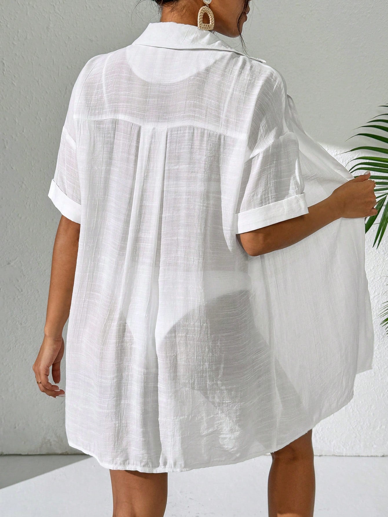 Swim Lushoire Women Simple Solid Color Short Sleeve Kimono Cover Up,Summer Beach Beach For Women Beach Cover Up Women Long Shirt Beach Shirt