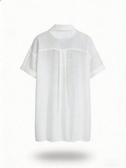 Swim Lushoire Women Simple Solid Color Short Sleeve Kimono Cover Up,Summer Beach Beach For Women Beach Cover Up Women Long Shirt Beach Shirt