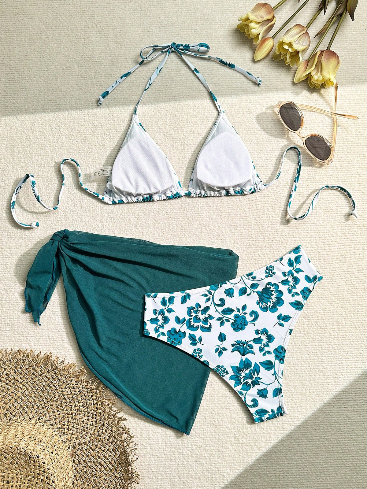Swim Mod 2-Piece Floral Print Bikini Set, 3 Pcs Summer
