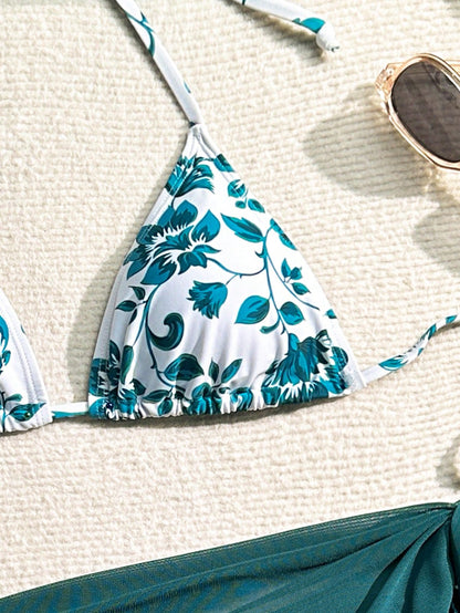 Swim Mod 2-Piece Floral Print Bikini Set, 3 Pcs Summer