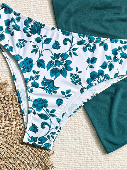 Swim Mod 2-Piece Floral Print Bikini Set, 3 Pcs Summer