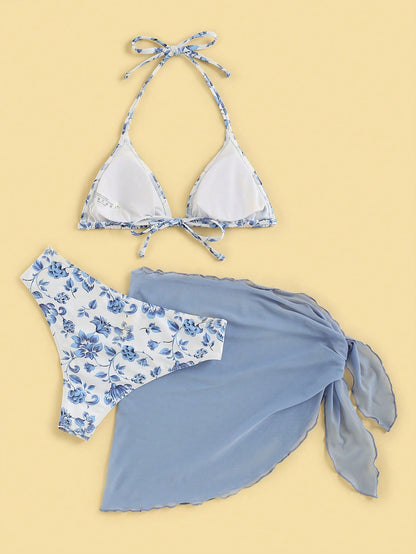 Swim Mod 2-Piece Floral Print Bikini Set, 3 Pcs Summer
