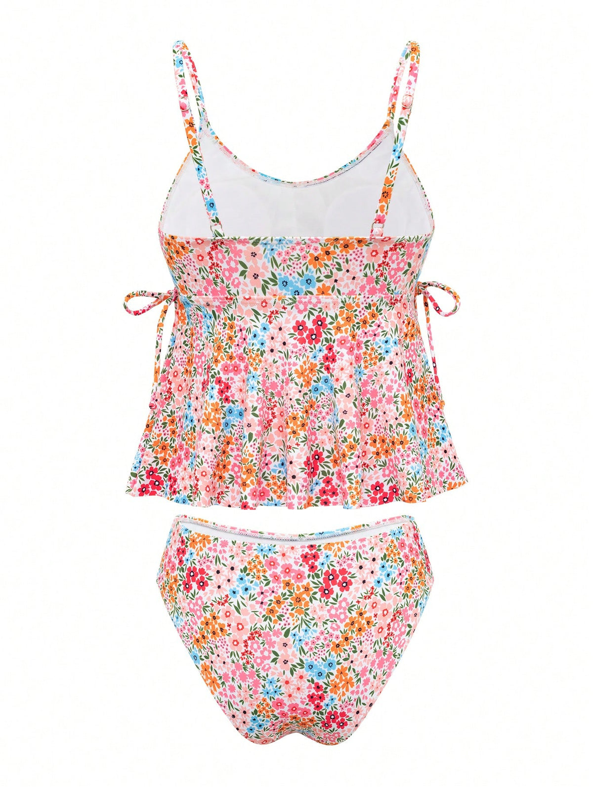 Swim Mod Plus Size Women 2pcs Ditsy Floral Strap Bikini Set, Elegant Beach Resort Vacation Swimsuit For Summer