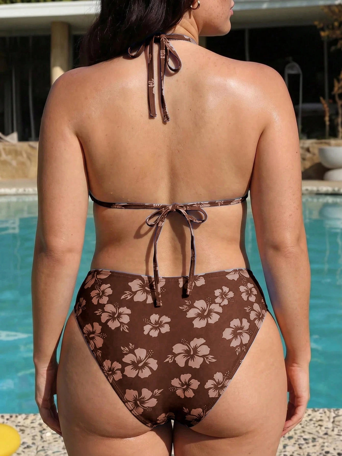 Swim Mod Plus Size Women Summer Beach Floral Print Halter Tie Sexy Bikini Swimwear Set