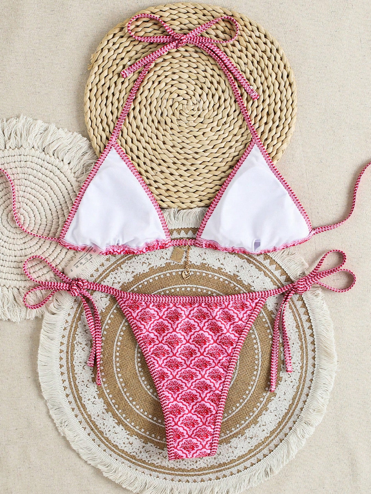 Swim Mod Random Floral Print Bikini Set For Beach Vacation For Summer