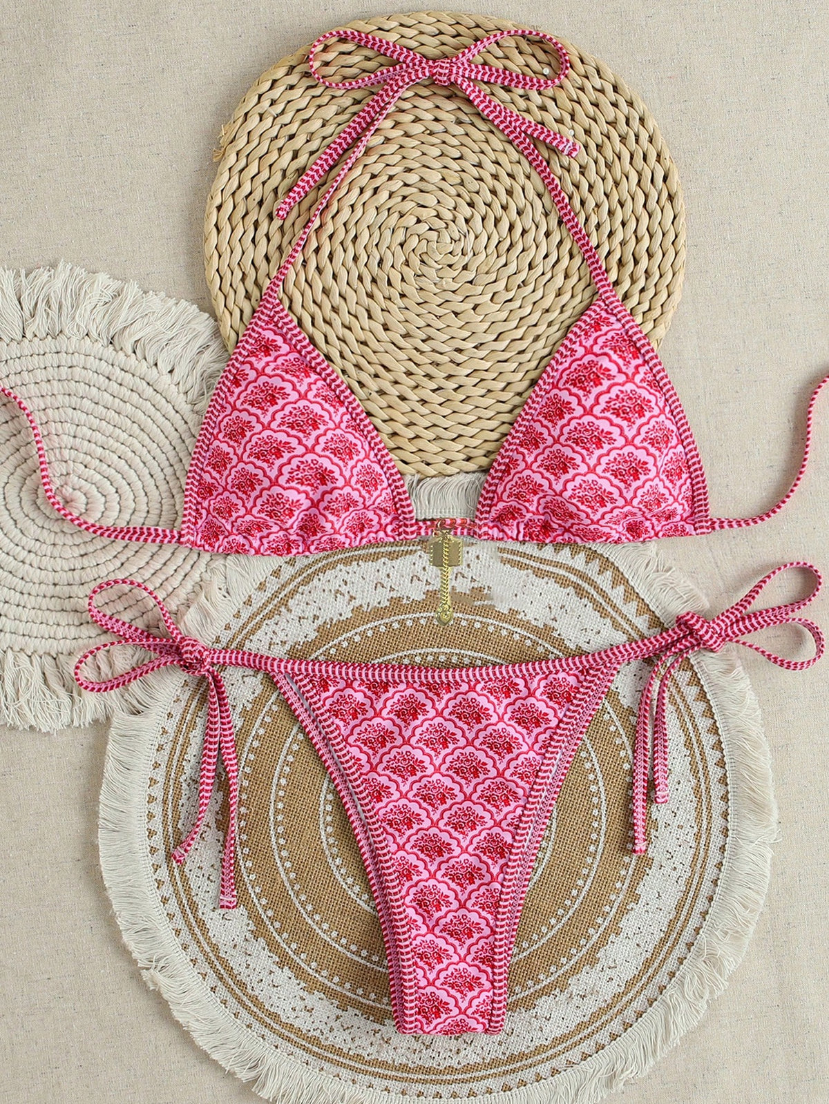 Swim Mod Random Floral Print Bikini Set For Beach Vacation For Summer