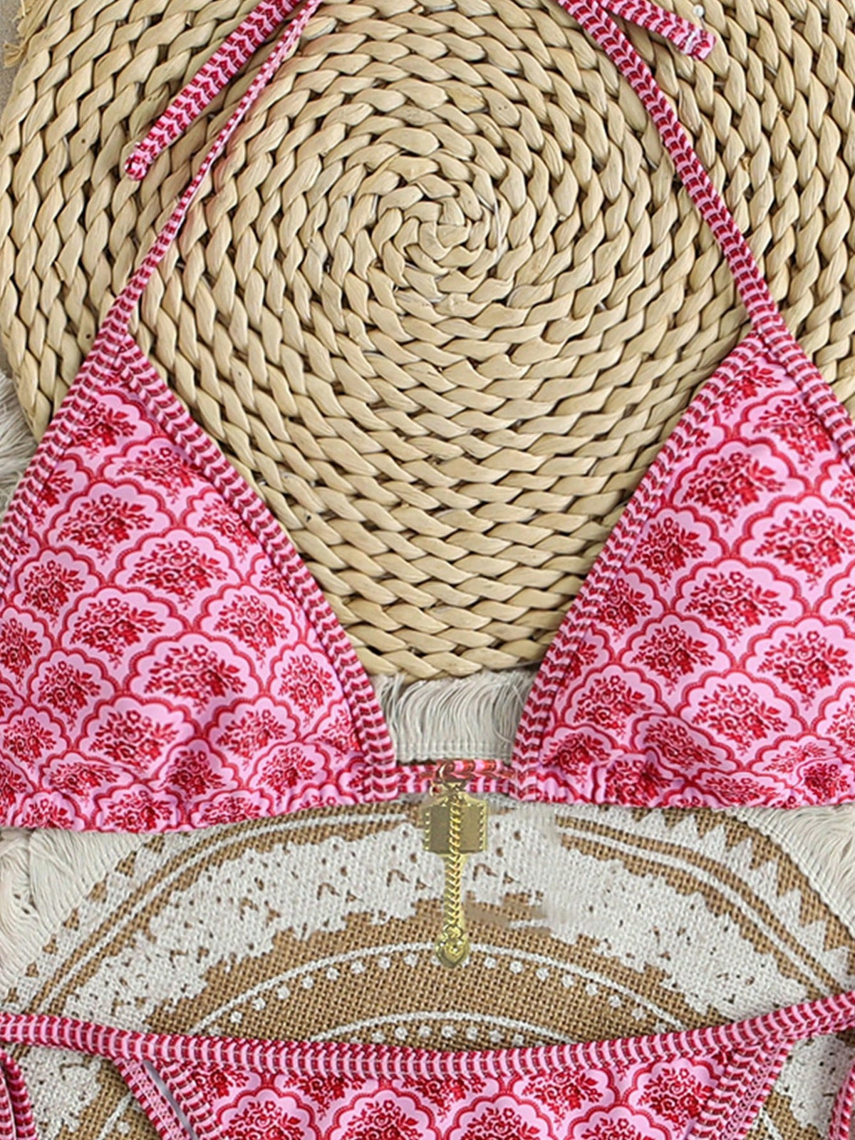 Swim Mod Random Floral Print Bikini Set For Beach Vacation For Summer