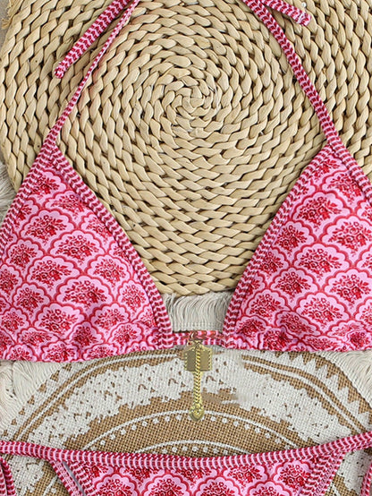 Swim Mod Random Floral Print Bikini Set For Beach Vacation For Summer