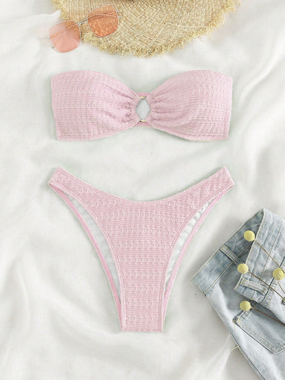 Swim Mod Solid Color Textured Bikini For Beach Vacation