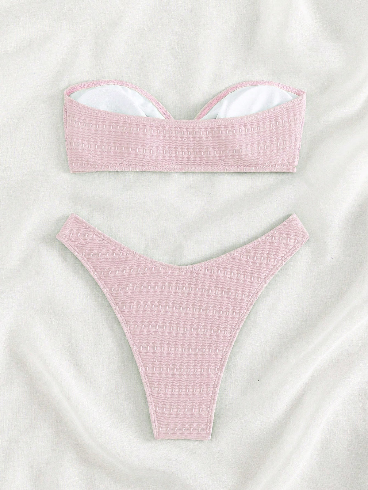 Swim Mod Solid Color Textured Bikini For Beach Vacation