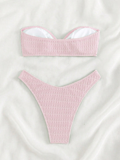 Swim Mod Solid Color Textured Bikini For Beach Vacation