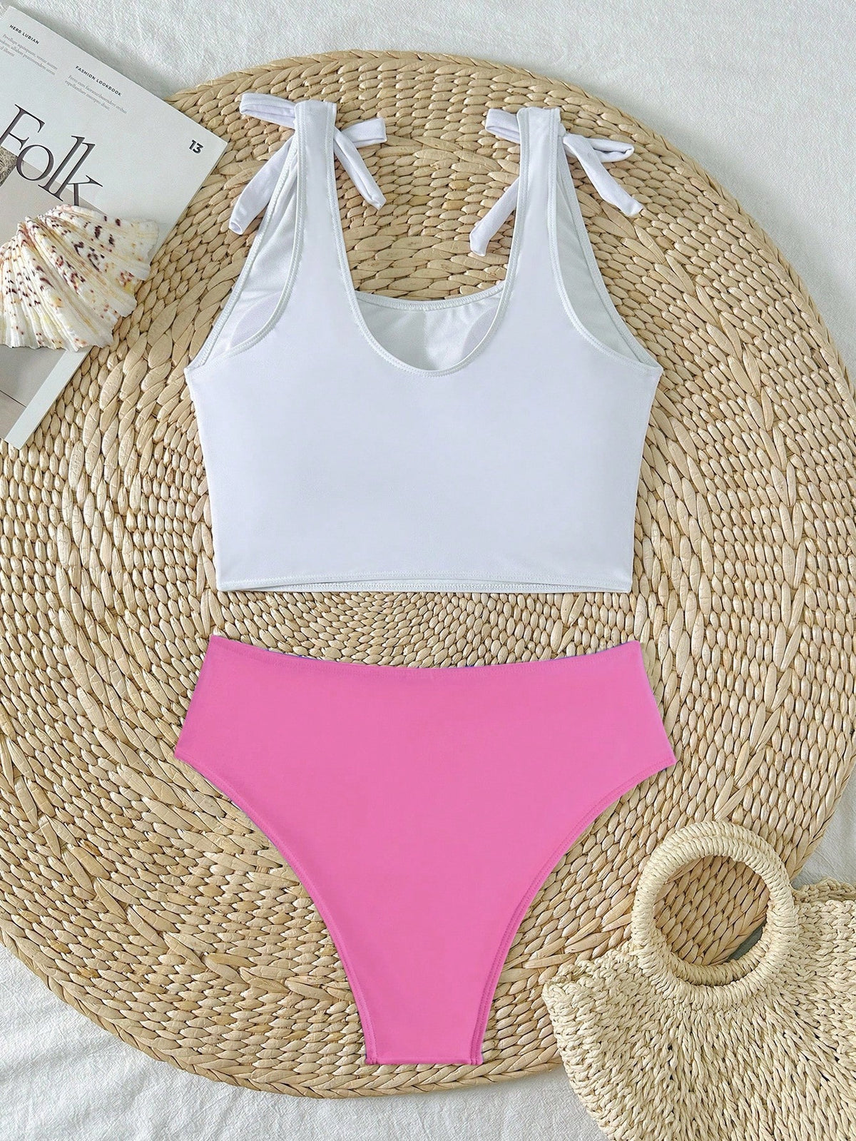 Swim Mod Women's Summer Beach Letter & Palm Tree Print Tankini Swimwear Sets