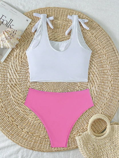 Swim Mod Women's Summer Beach Letter & Palm Tree Print Tankini Swimwear Sets