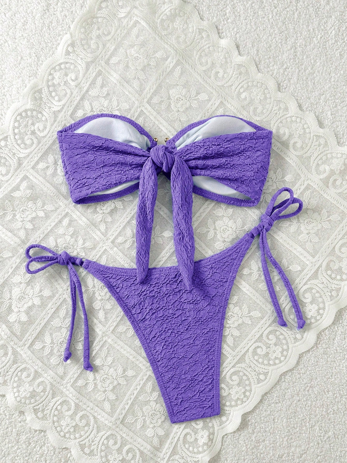 Swim Mod Women's Summer Beach Solid Color Bandeau Tie Sexy Bikini Swimwear Set
