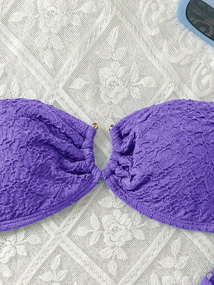 Swim Mod Women's Summer Beach Solid Color Bandeau Tie Sexy Bikini Swimwear Set