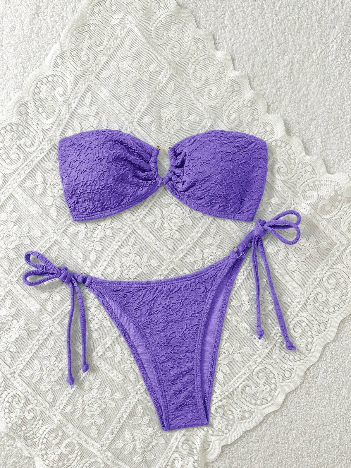 Swim Mod Women's Summer Beach Solid Color Bandeau Tie Sexy Bikini Swimwear Set