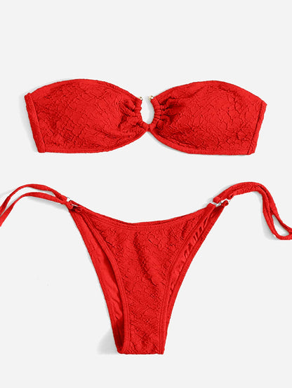 Swim Mod Women's Summer Beach Solid Color Bandeau Tie Sexy Bikini Swimwear Set