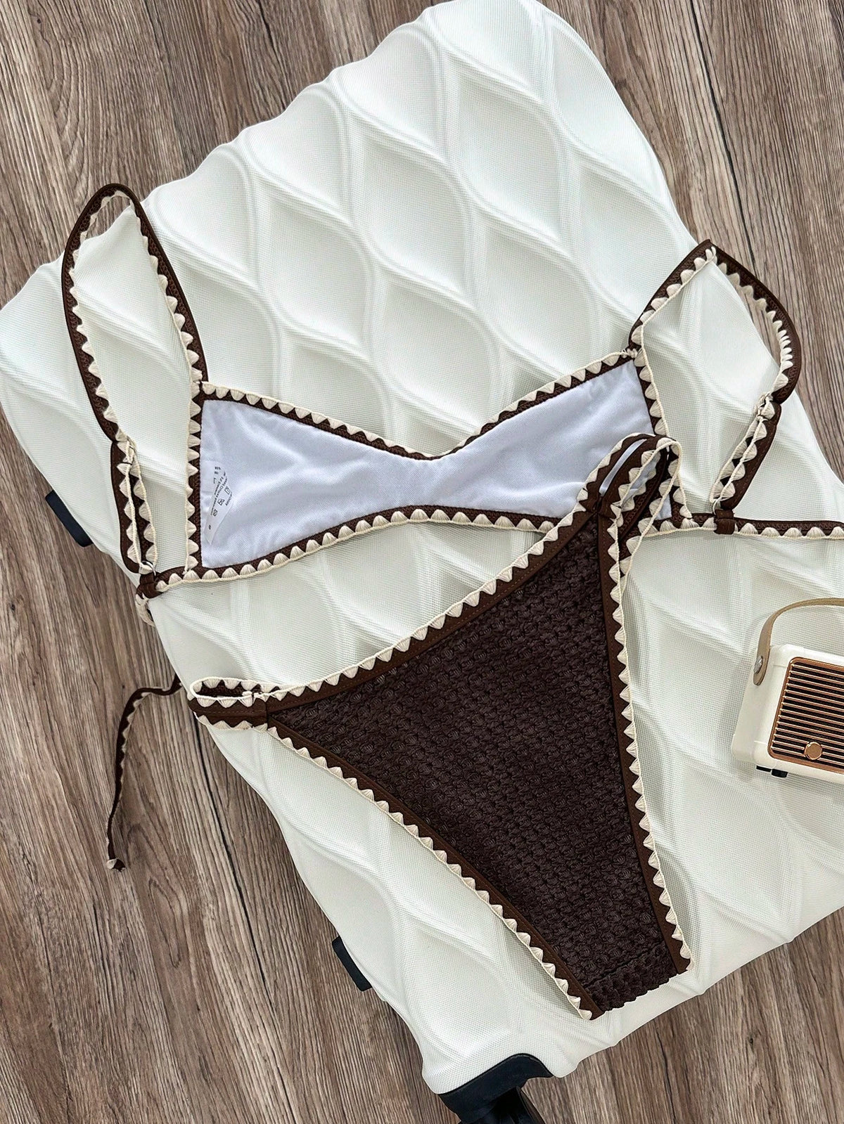 Swim Mod Women's Summer Beach Vacation Colorblock Serrated Texture Fabric Bikini Set