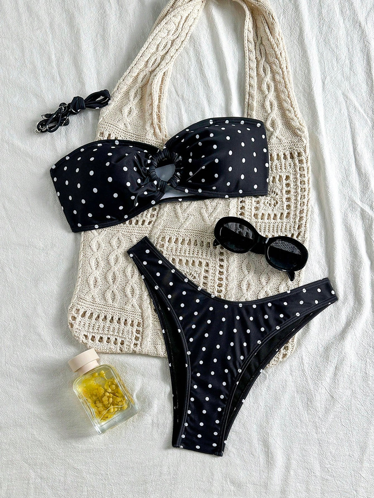 Swim Mod Women's Summer Black & White Dot Print Tight Sexy Beach 2 Pieces Bikini Swimwear