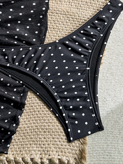 Swim Mod Women's Tropical Polka Dot Print Bikini Two Pieces Bikini Set Set, Casual Holiday,Summer Vacation Outfits