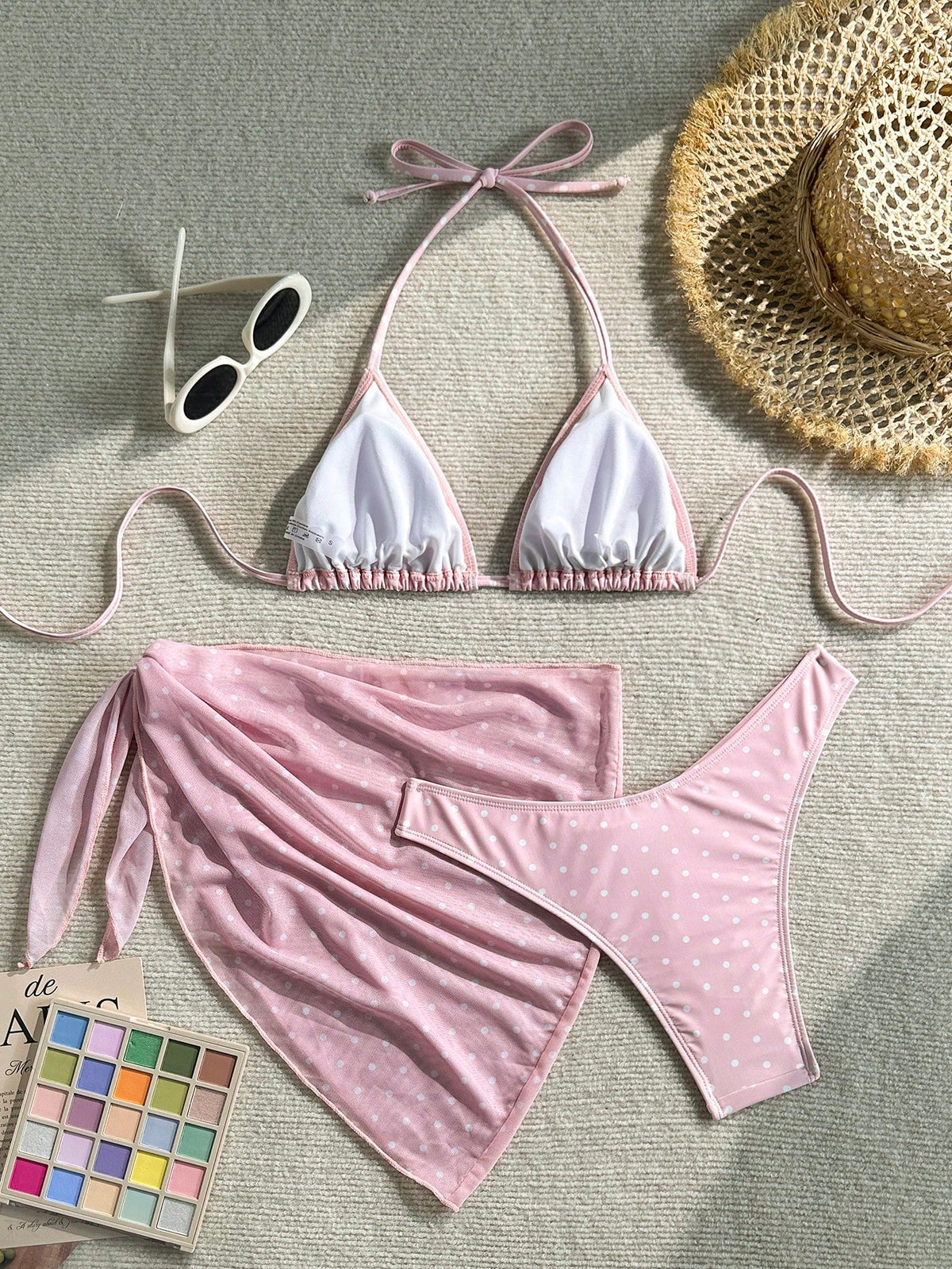 Swim Mod Women's Tropical Polka Dot Print Bikini Two Pieces Bikini Set Set, Casual Holiday,Summer Vacation Outfits