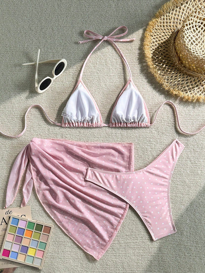 Swim Mod Women's Tropical Polka Dot Print Bikini Two Pieces Bikini Set Set, Casual Holiday,Summer Vacation Outfits