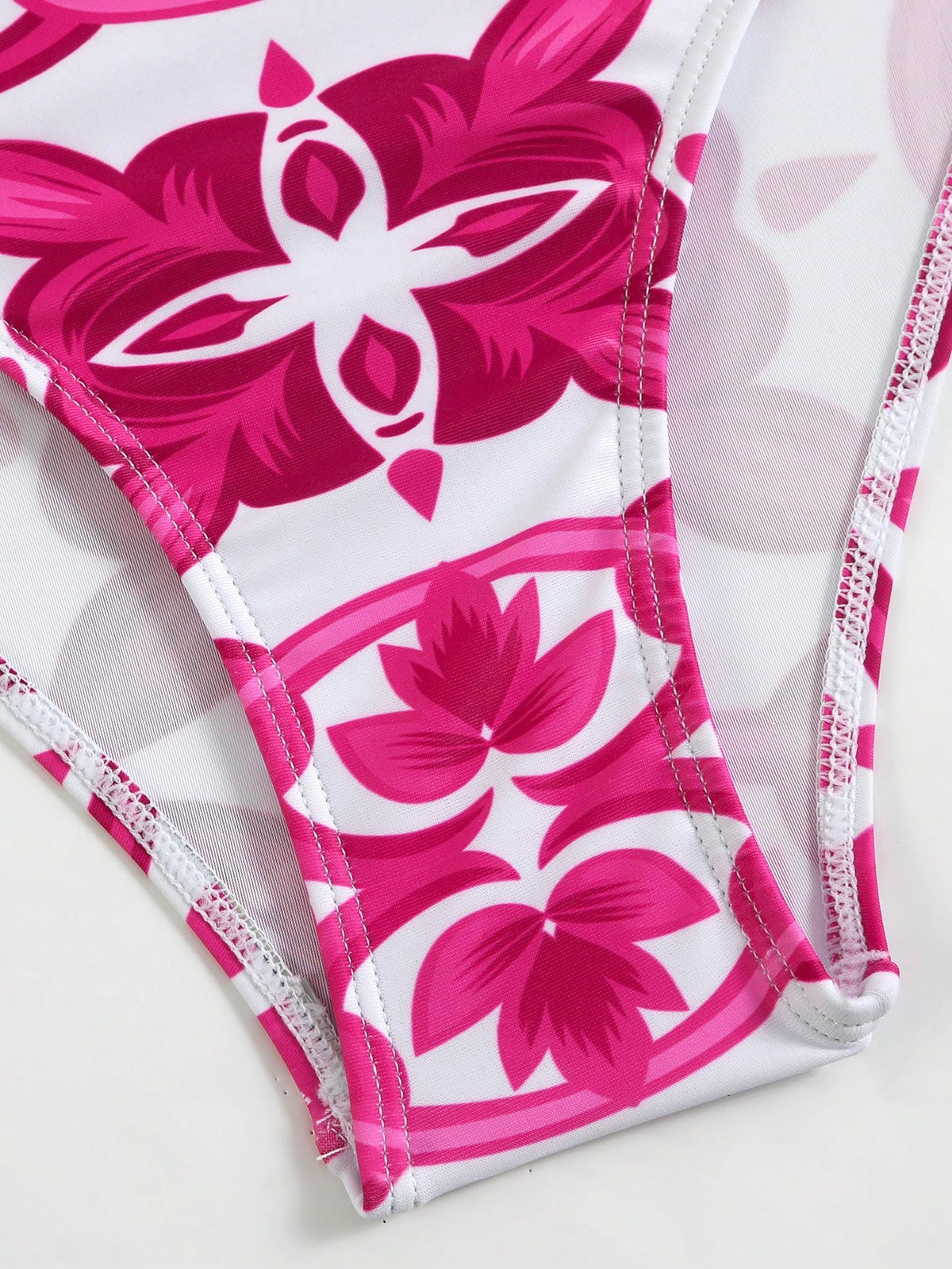 Swim Oasis 2026 New Plus Size Pink & White Print Adjustable Wide Strap Bandeau Side Ruched Waist Regular Leg Opening High Waist Split Skirt Casual Premium Fashion Beach Vacation Women's One-Piece Swim