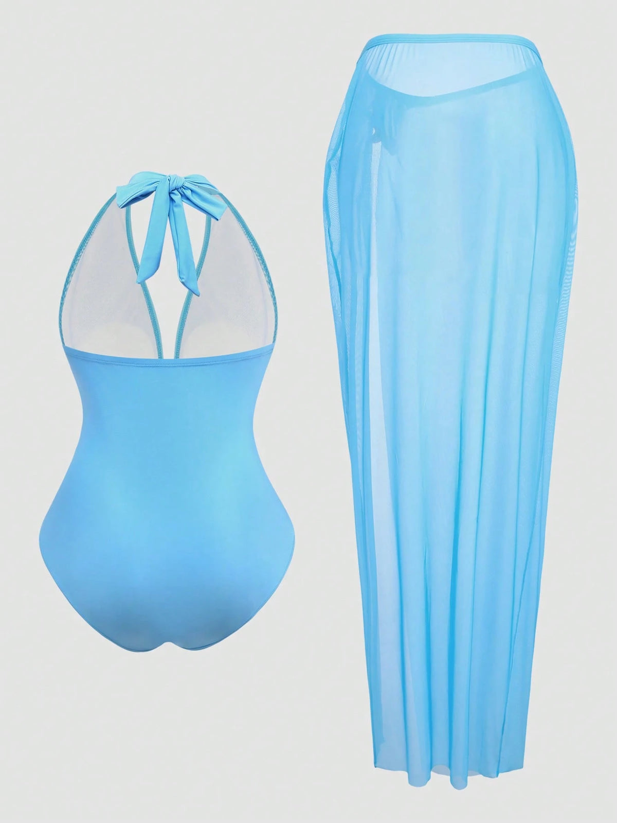 Swim Oasis 2pcs/Set Sky Blue Starfish Halter Bikini Swimsuit, Deep V Plunge Padded Bust Slimming Beach Beach Vacation Holiday Photo Swimwear Summer Elegant