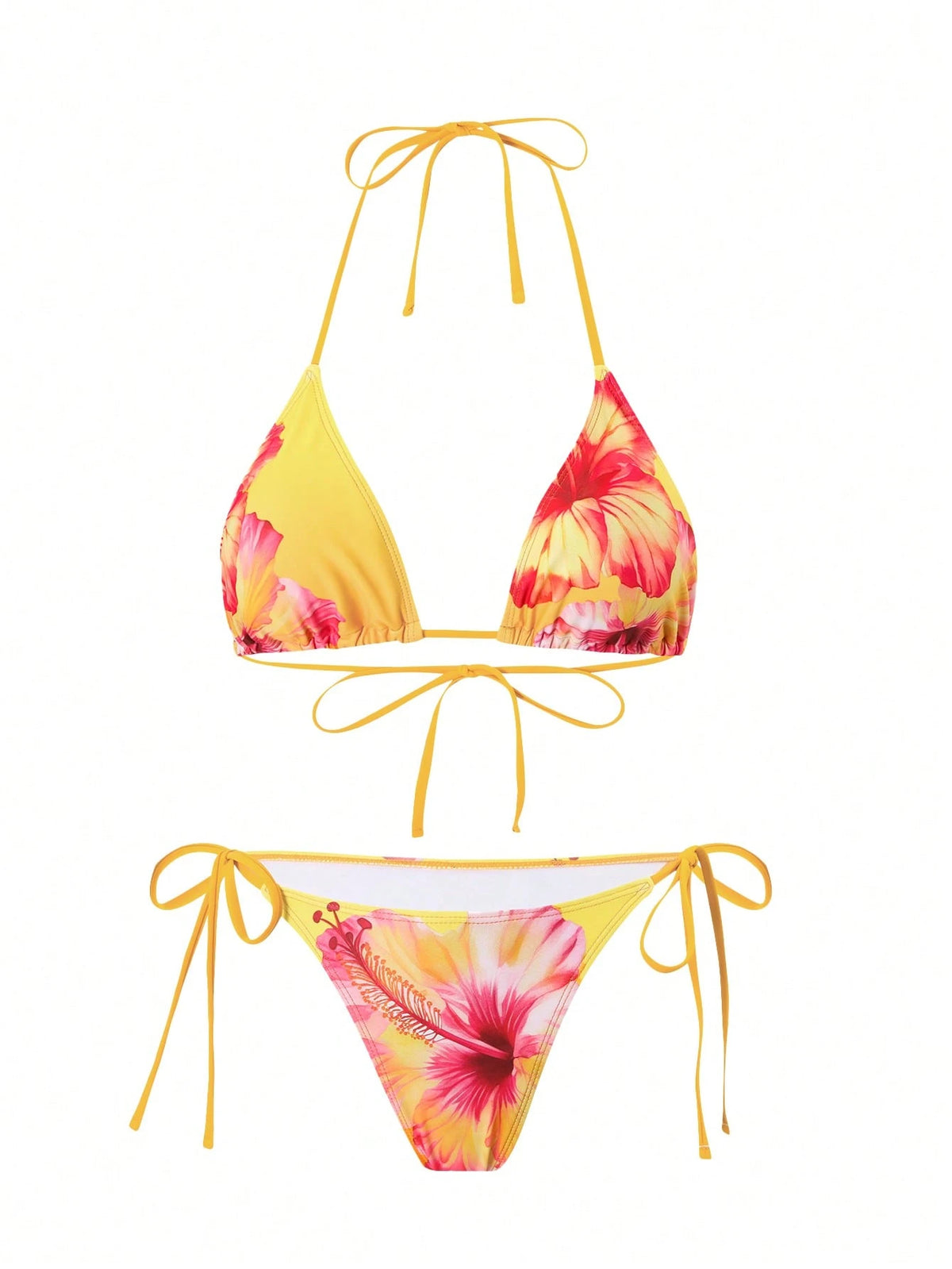 Swim Oasis 3pcs Women Summer Beach Vacation Casual Style 3D Floral Print Bikini Set With Mesh Twist Beachside Dress, Bohemian Style Swimwear