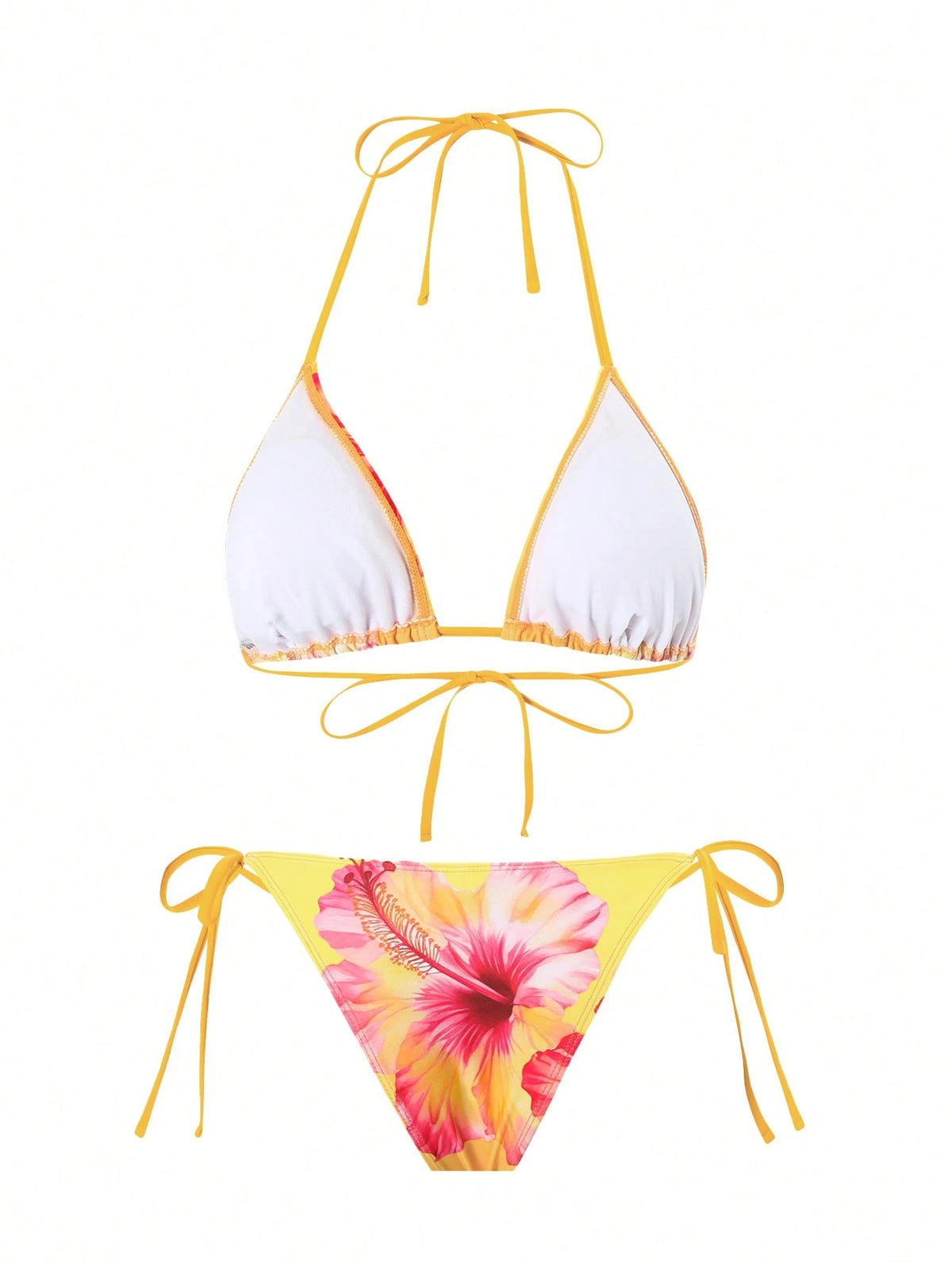 Swim Oasis 3pcs Women Summer Beach Vacation Casual Style 3D Floral Print Bikini Set With Mesh Twist Beachside Dress, Bohemian Style Swimwear