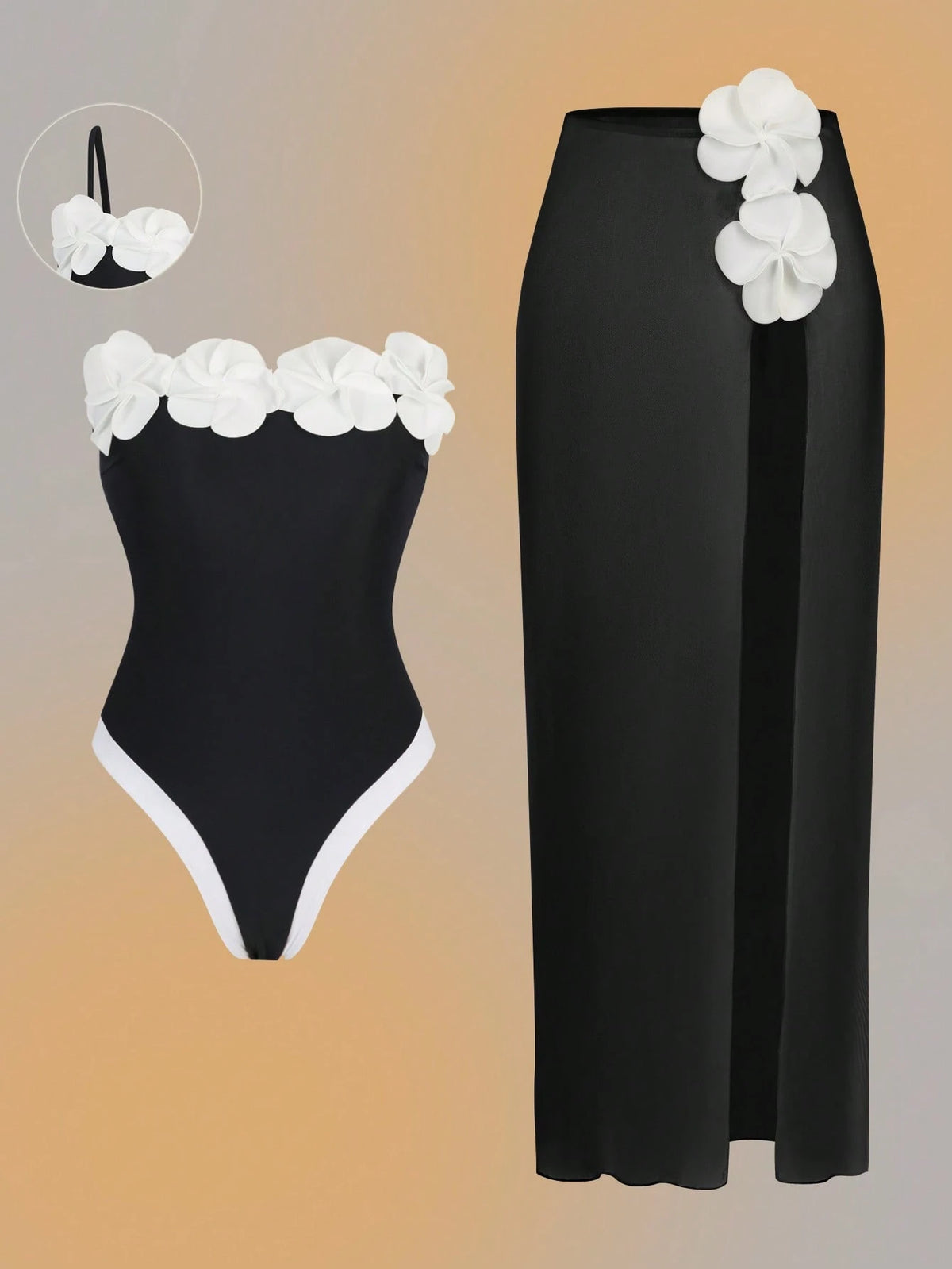 Swim Oasis Fashionable High-End Elegant One-Piece Floral Swimsuit With Matching Beach Cover-Up Dress, Suitable For Spring/Summer Beach Vacation