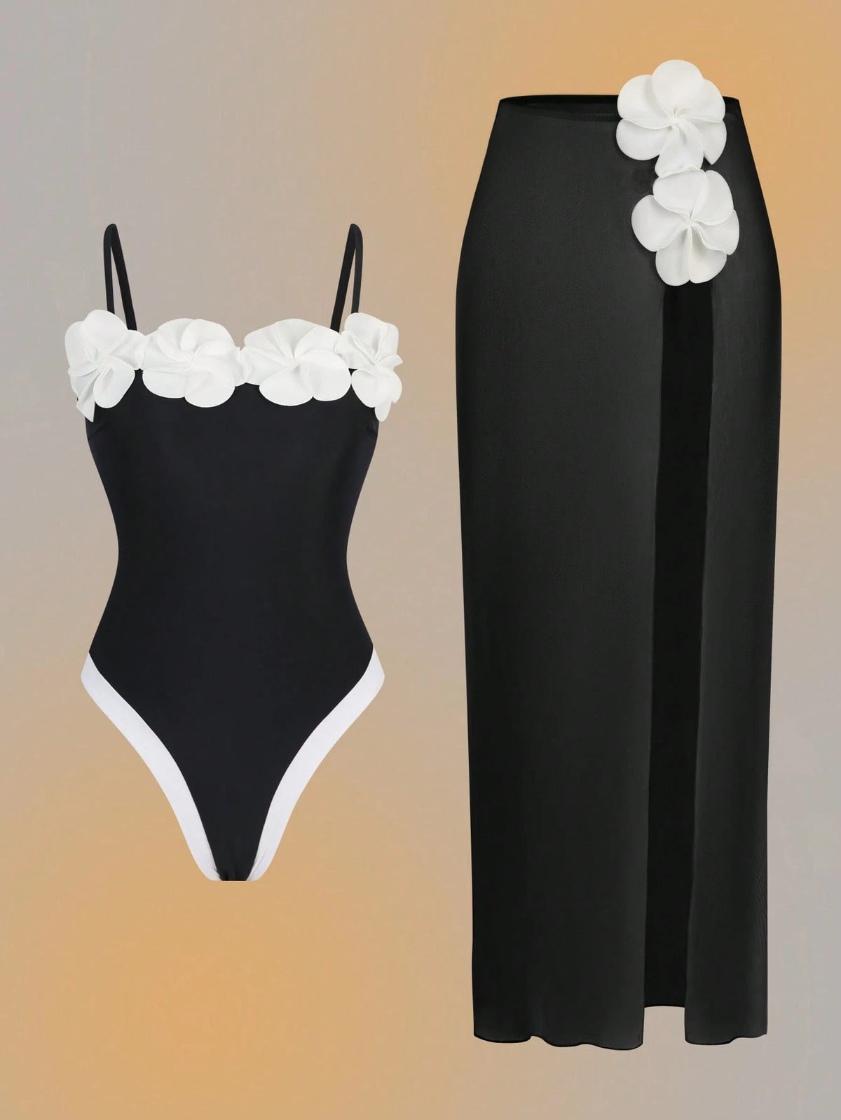 Swim Oasis Fashionable High-End Elegant One-Piece Floral Swimsuit With Matching Beach Cover-Up Dress, Suitable For Spring/Summer Beach Vacation